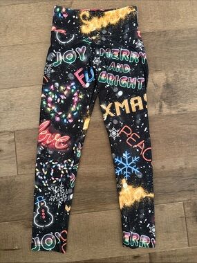 Justice Black Holiday Christmas Neon Print Leggings 🐥